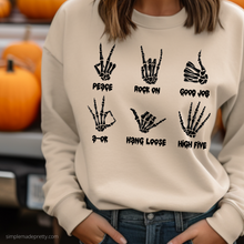 Load image into Gallery viewer, Skeleton Sign Language Sweatshirt | Halloween Sweatshirt | Skelton Shirt | Skeleton Sweatshirt | Crewneck Sweatshirt