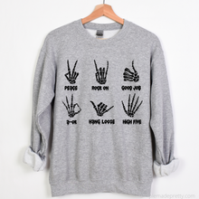 Load image into Gallery viewer, Skeleton Sign Language Sweatshirt | Halloween Sweatshirt | Skelton Shirt | Skeleton Sweatshirt | Crewneck Sweatshirt
