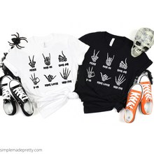 Load image into Gallery viewer, Skeleton Hands Halloween Shirt | Short Sleeve Shirt | Halloween | Women&#39;s Halloween Tee | Woman&#39;s Halloween Shirt | Skeleton Shirt