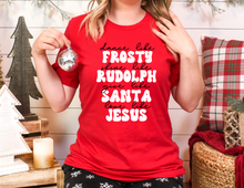 Load image into Gallery viewer, Dance Like Frosty, Shine Like Rudolph, Give Like Santa, Love Like Jesus Shirt | Trendy Short Sleeve T-Shirt | Tee | Cute Tee