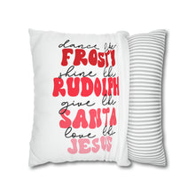 Load image into Gallery viewer, Dance Like Frosty, Shine Like Rudolph Christmas Pillow Cover | Spun Polyester Square Pillow Case | Cover Only