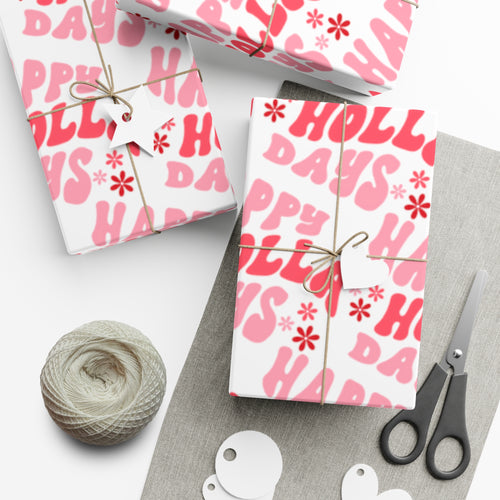 Happy Holla Days Gift Wrapping Paper | Pink and Red Gift Wrap | Christmas Wrapping Paper