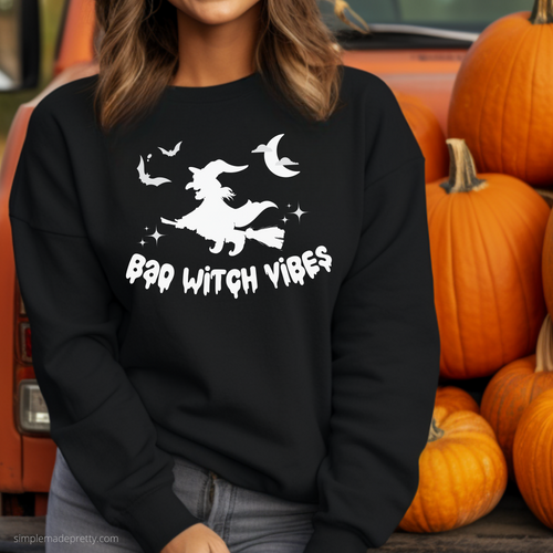 Bad Witch Vibes | Halloween Gildan Sweatshirt | Witch Sweatshirt | Halloween Sweatshirt | Cute Sweatshirt | Crewneck Sweatshirt