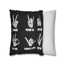 Load image into Gallery viewer, Halloween Skeleton Sign Language Pillow Cover | Spun Polyester Square Pillow Case | Cover Only