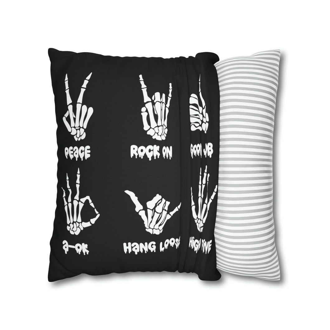 Halloween Skeleton Sign Language Pillow Cover | Spun Polyester Square Pillow Case | Cover Only