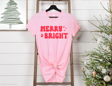 Load image into Gallery viewer, Merry and Bright Shirt | Christmas Short Sleeve T-Shirt | Christmas Tee | Merry Women&#39;s Tee | Woman&#39;s Shirt | T-Shirt | Holiday Tees
