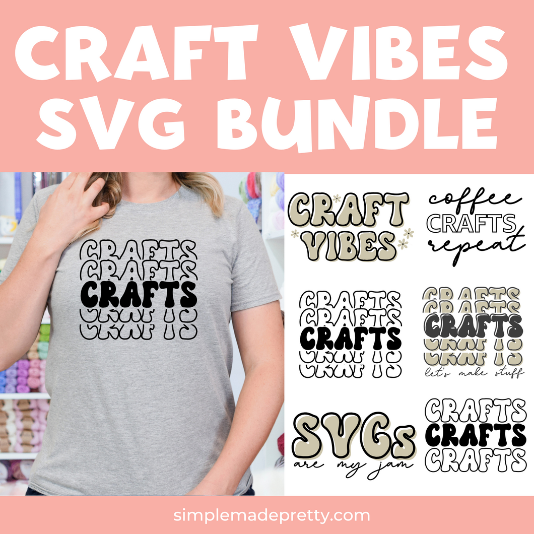Craft Vibes SVG PNG Bundle | Coffee Crafts Repeat SVG | T-Shirt Svg | Boho Retro Font Svg | Crafty Girl Svg |  Crafts Svg | Png File
