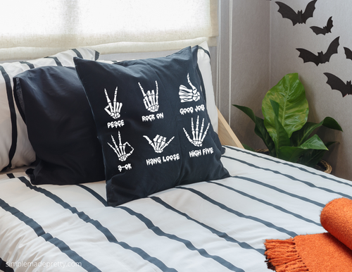 Halloween Skeleton Sign Language Pillow Cover | Spun Polyester Square Pillow Case | Cover Only