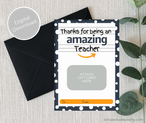 Amazing Teacher Gift Card - Teacher Appreciation Card - Teacher Appreciation Gift Tag - Instant Download