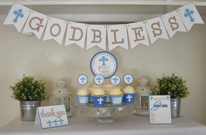 Baptism Party Celebration Printable Package in Blue - PDF