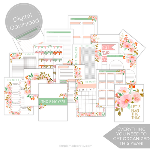 Floral Day Planner - Printable Planner, Pretty Planner, Pretty Journal, Floral Day Planner, Pretty Day Planner - Digital Download