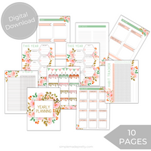 Load image into Gallery viewer, Floral Yearly Planner Sheets - Printable Planner, Pretty Planner, Pretty Journal, Floral Day Planner, Pretty Day Planner - Digital Download