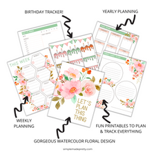 Load image into Gallery viewer, Floral Day Planner - Printable Planner, Pretty Planner, Pretty Journal, Floral Day Planner, Pretty Day Planner - Digital Download