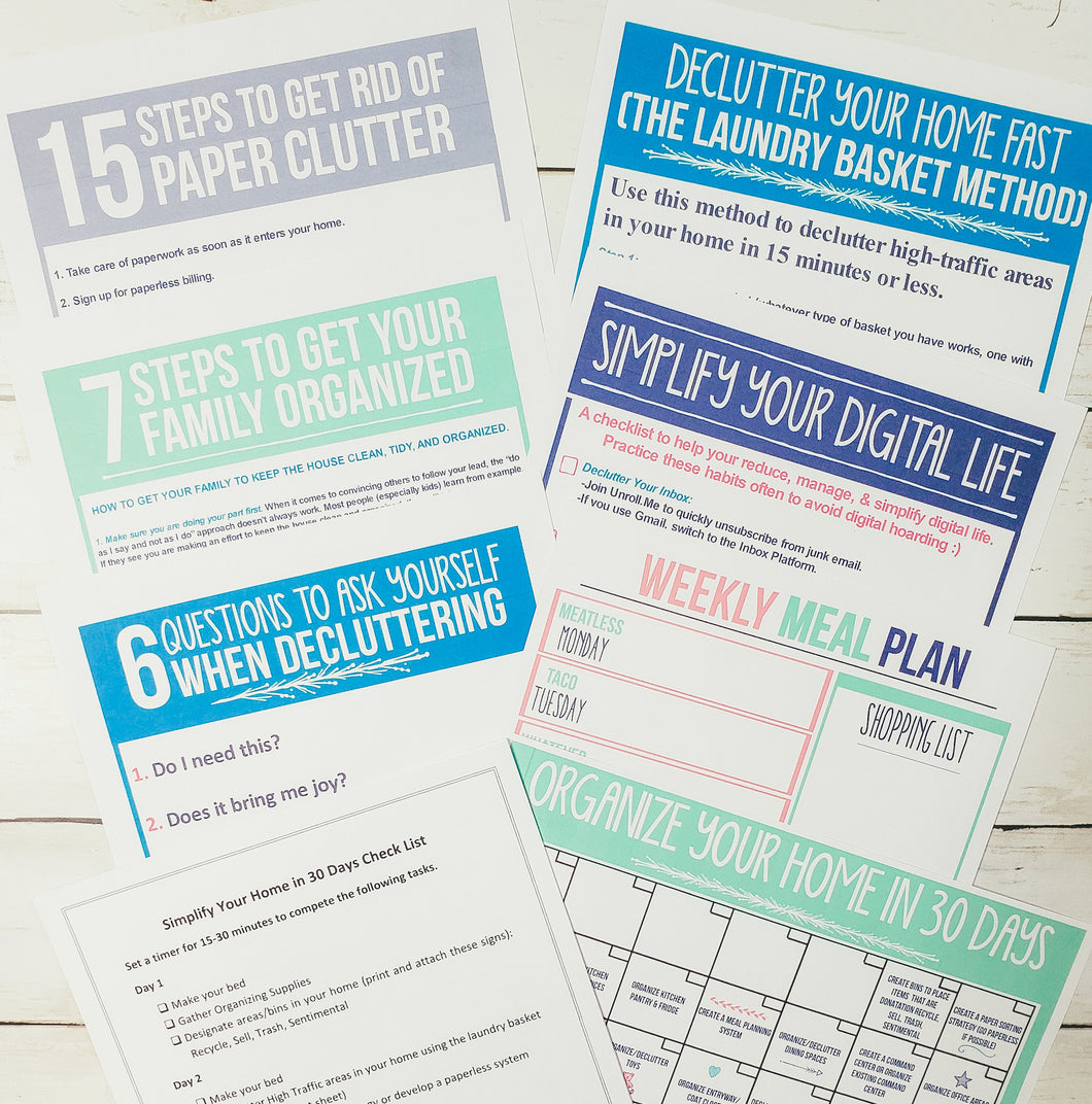 Simplify Your Home in 30 Days CHEAT SHEET Bundle