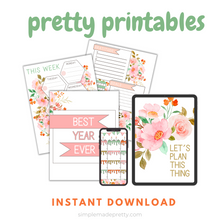 Load image into Gallery viewer, Floral Day Planner - Printable Planner, Pretty Planner, Pretty Journal, Floral Day Planner, Pretty Day Planner - Digital Download
