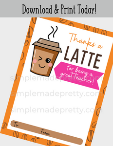 Coffee Gift Card - Teacher Appreciation Card - Teacher Appreciation Gift Tag - Instant Download
