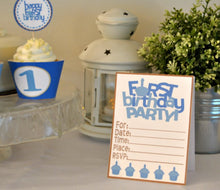 Load image into Gallery viewer, Baby&#39;s First Birthday Party Package in Blue - PDF