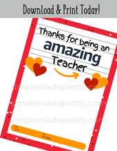 Load image into Gallery viewer, PDF: Teacher Valentine&#39;s Day Amazon Gift Cardholder - Teacher Valentine&#39;s Card - Teacher Valentine&#39;s Gift Tag - Instant Download